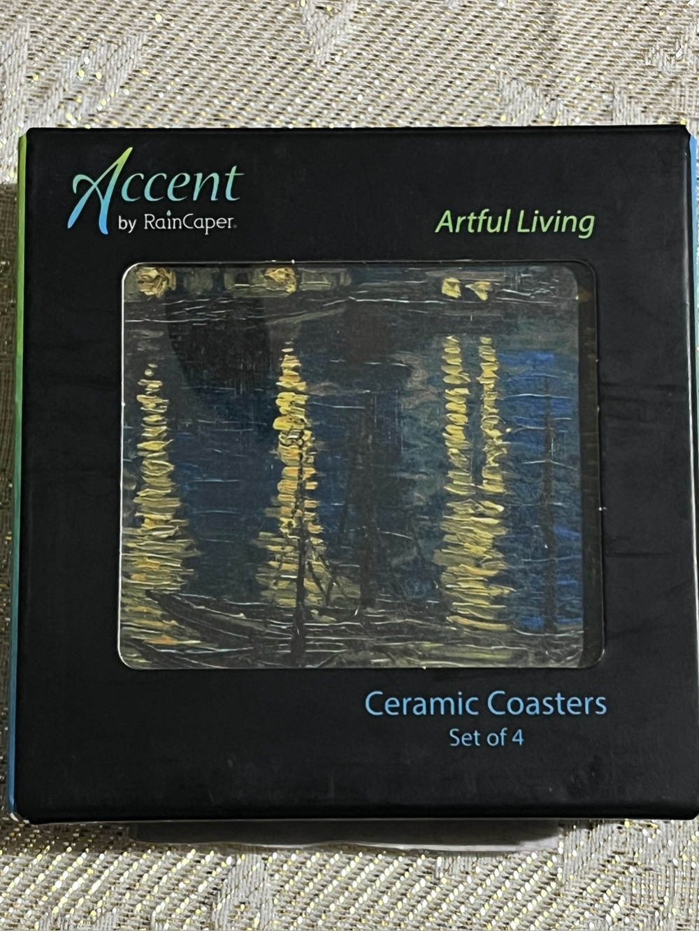 Accent by RainCaper Artful Living Set of 4 Ceramic Coasters NIB